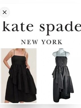 Kate Spade X 🎯Black Tiered Satin teired Spaghetti Strap Maxi Dress